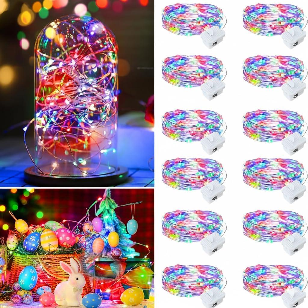 12 Pack Multicolor Fairy Lights Battery Operated, 7ft 20 LED Mini String Twinkle Lights for Easter Valentine's Day Christmas Mason Jars Centerpiece Table Decorations (12, Multicolor)