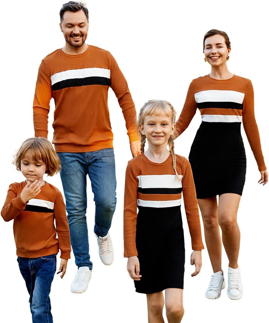 PATPAT Family Matching Outfits Fall Winter Cotton Long Sleeve Bodycon Dresses and Sweatshirts Tops Sets (XL)