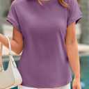 Cicy Bell Womens Cap Sleeve Shirts Tops Casual Crew Neck Tank T-Shirts (Purple)