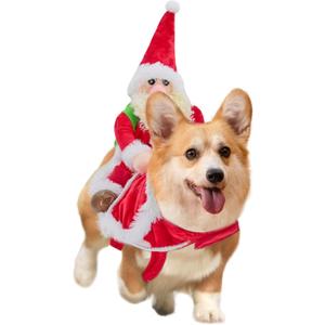 DELIFUR Santa Dog Costume Christmas Pet Clothes Santa Claus Riding Pet Cosplay Costumes Party Dressing up Dogs Cats Outfit for Small Medium Dogs (Medium)