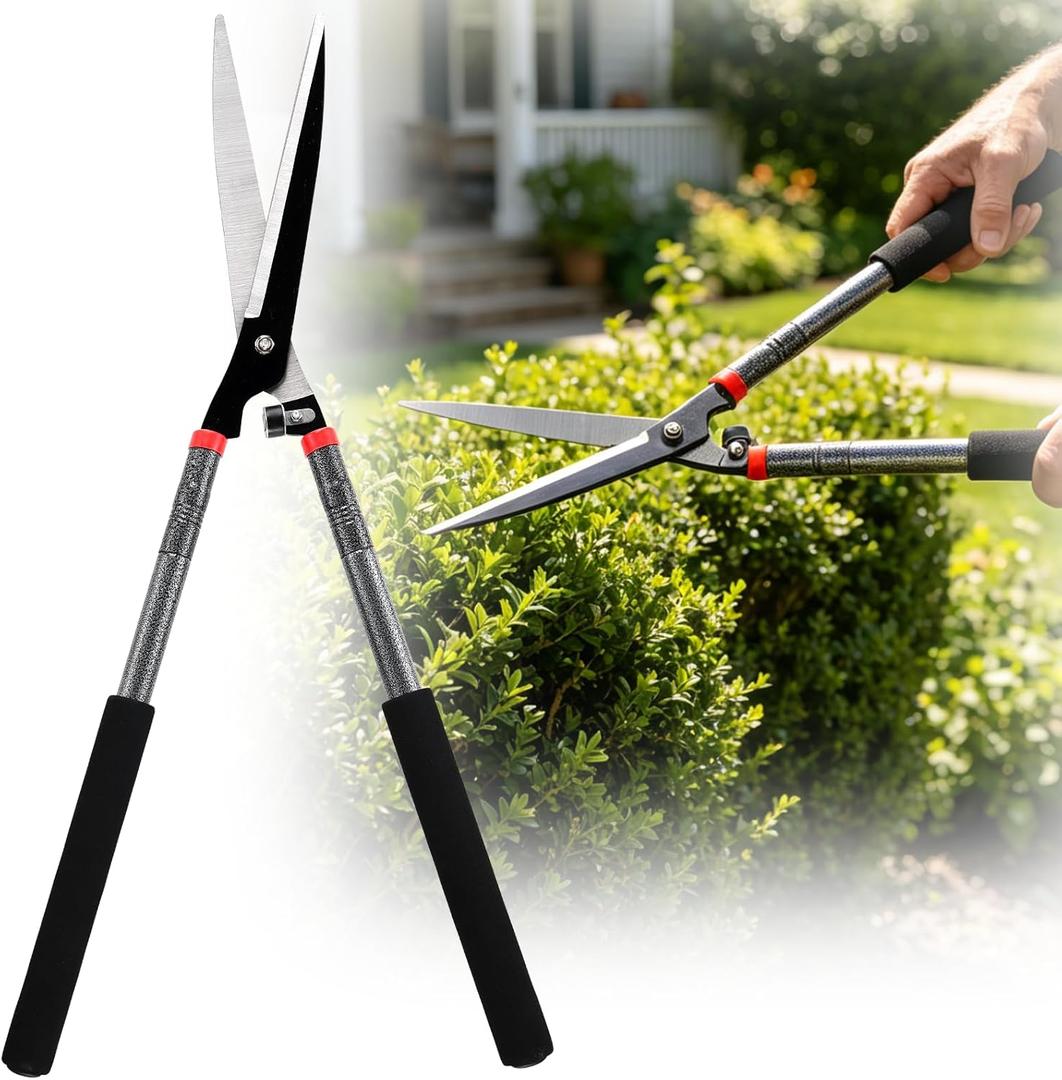 31 inch Hedge Shears Clippers - Self-Sharpening High Carbon Steel Blades, 15" Wide-Cut for Faster Trimming, Long Reach & Ergonomic Grip for Effortless Cutting Trimming of Hedges, Shrubs, Bushes