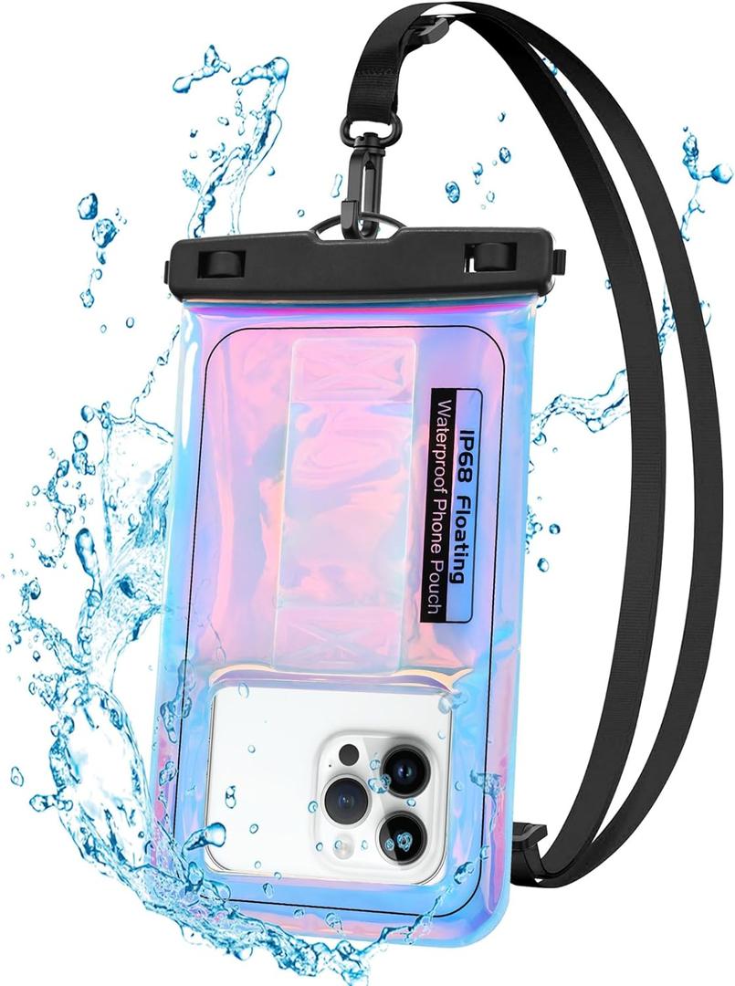 Waterproof Phone Pouch Floating, IPX68 Waterproof Phone Case with Lanyard for iPhone 17 16 15 14 Pro Max Samsung S26 S25 S24, Up to 7 Inch, Beach Vacation Essentials, Dazzling Purple