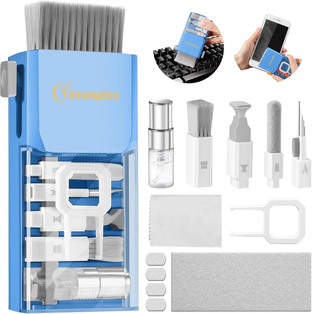 Laptop Cleaning Kit, Keyboard Cleaning Kit with Spray and Wipe, Keyboard Cleaner for MacBook iPad Tablet iPhone Computer Camera Lens Airpods Earbuds, Multi-Tool Brush for Electronic Screen (SkyBlue)