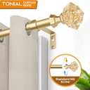 TONIAL Curtain Rod 32 to 58 Inch(2.6 to 4.8 ft), Splicing Adjustable 3/4 Single Rods for Windows 20 to 53 Inch(1.7 to 4.4 ft) Decorative Drapery Rod with Translucent Diamond Finial, Gold