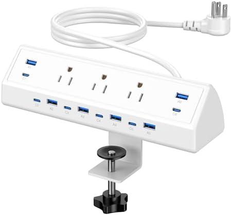 Jgstkcity 130W Desk Clamp Power Strip, 12 USB Ports (6 PD 65W USB-C),Surge Protector,ETL Listed Power Hub Extension Cord,Fast Charging Station for Home Office Desk Edge Mount (White, 12 USB-130W)