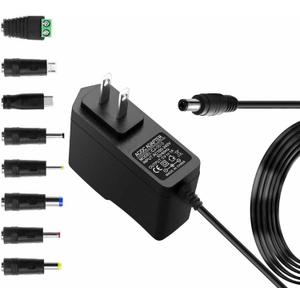 5V 1A Power Supply Adapter 5 Volt 1A 5W Power Adapter AC 100-240V to DC 5V with 8 DC Tips Wall Charger for Android Tablets Webcam Routers Toys Recorder Speaker & More Devices