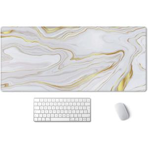 SSOIU White Gold Marble Desk Mat, Desk Pad, Large Mousepad, Large Mouse Pad 35.5" x 15.7" XXL Extended Gaming Mouse Pad Mat with Non-Slip Base Stitched Edge Mousepad for Computer