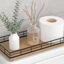 Toilet Paper Basket Organizer  Acacia Wood Toilet Tank Tray with Metal Frame, Back of Tank or Top Bathroom Counter Storage  Black & Acacia Modern Decor (13" x 6.5" x 2")