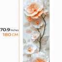 Cream White Floral Refrigerator Wrap Peel and Stick, Soft Orange Flower Fridge Door Sticker, Decorative Refrigerator Cover, 23.6 x 70.9 Inches (Flowers 5)