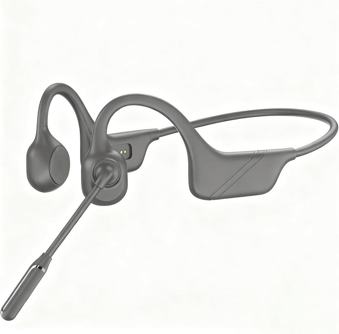 Meetings Open-Ear Headphones with Rotatable Noise-Canceling Boom Mic, Bone Conduction Bluetooth 5.4 Headphones with One-Touch Mute&Magnetic Charging for All-Day Use,Perfect for Driving Learning