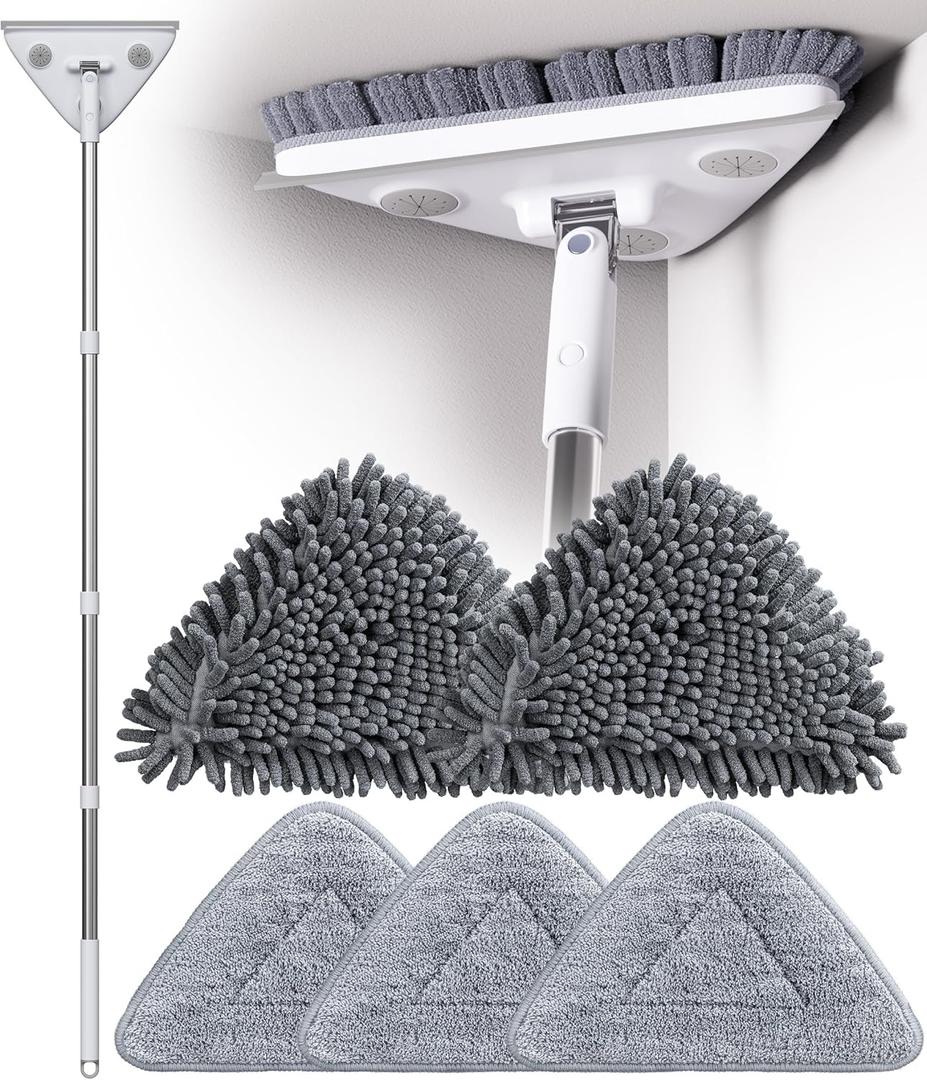 Wall Cleaner Mop with Long Handle, Wall Duster with Extension Pole, 3-in-1 Wall Cleaner, Dust Mop with 5 Reusable Pads