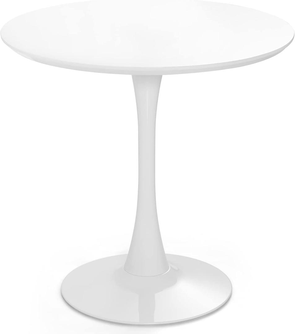 Giantex White Round Dining Table, 32 Inches Modern Tulip Kitchen Table w/ 0.9 Thickened Tabletop & Sturdy Metal Pedestal, Mid-Century Leisure Table for Small Places, Dining Room, Living Room, Cafe