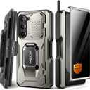 TONGATE for Z Fold 6 Case with Ring Stand, Built-in S Pen Holder & Glass Screen Protector Shockproof Rugged Z6 Phone Case with Camera Cover & Belt Clip for Samsung Galaxy Z Fold6 2024,Titanium Gray