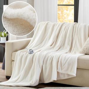 Serta Heated Blanket, Eletric Twin Size Blanket, Soft, Warm, Fuzzy Heating Blanket Twin for Office, Couch, 1-12 hr Auto Shut Off Timer, 10 Lv Heat Setting, ETL Certified, Twin 62" x 84" Ivory