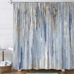 JAWO Abstract Shower Curtain,Modern Aesthetic Abstract Stripe Shower Curtain Set for Bathtub Bathroom, Gray Blue Brown Contemporary Abstract Painting Fabric Shower Curtains,Blue,69X84