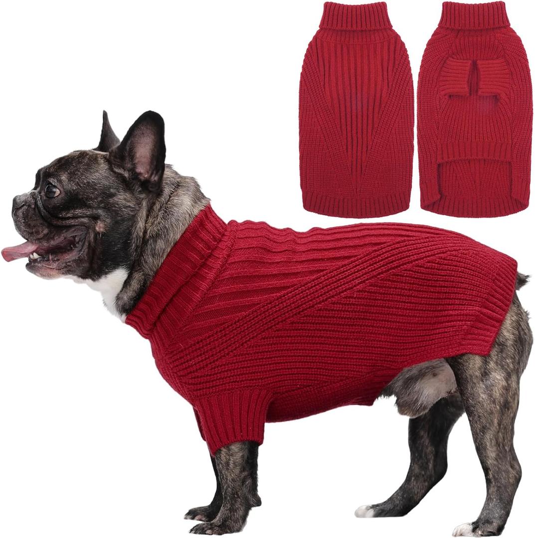 Lelepet Dog Sweater Turtleneck Pet Knitwear Pullover Dog Sweater for Small Dogs Cats Warm Doggy Sweatshirt Outfit for Fall Winter Cozy Pet Clothes for Indoor & Outdoor Walking, Chihuahua, Pomeranian (XS, Red)