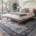 6x9 Ft Large Machine Washable Area Rugs for Living Room, Thin Floral Vintage Print Rug Non Slip Carpet for Bedroom Dining Room Kidsroom Home Decor (Grey)