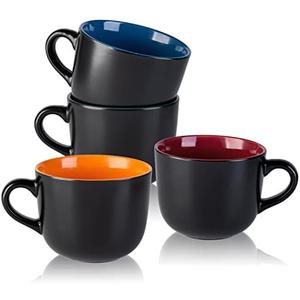 AmorArc 24 oz Soup Mugs with Handles, Jumbo Ceramic Bowls Mugs Set with handles for Coffee Cereal Cappuccino Snacks, Microwave&Dishwasher safe Soup Cups for Meal-Multicolor, Pack of 6 