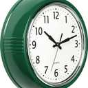 Bernhard Products Retro Wall Clock 9.5 Inch Hunter Green Kitchen 50's Vintage Design Round Silent Non-Ticking Quartz Battery Operated Clocks for Home Office School Classroom Kids Bedroom Living Room
