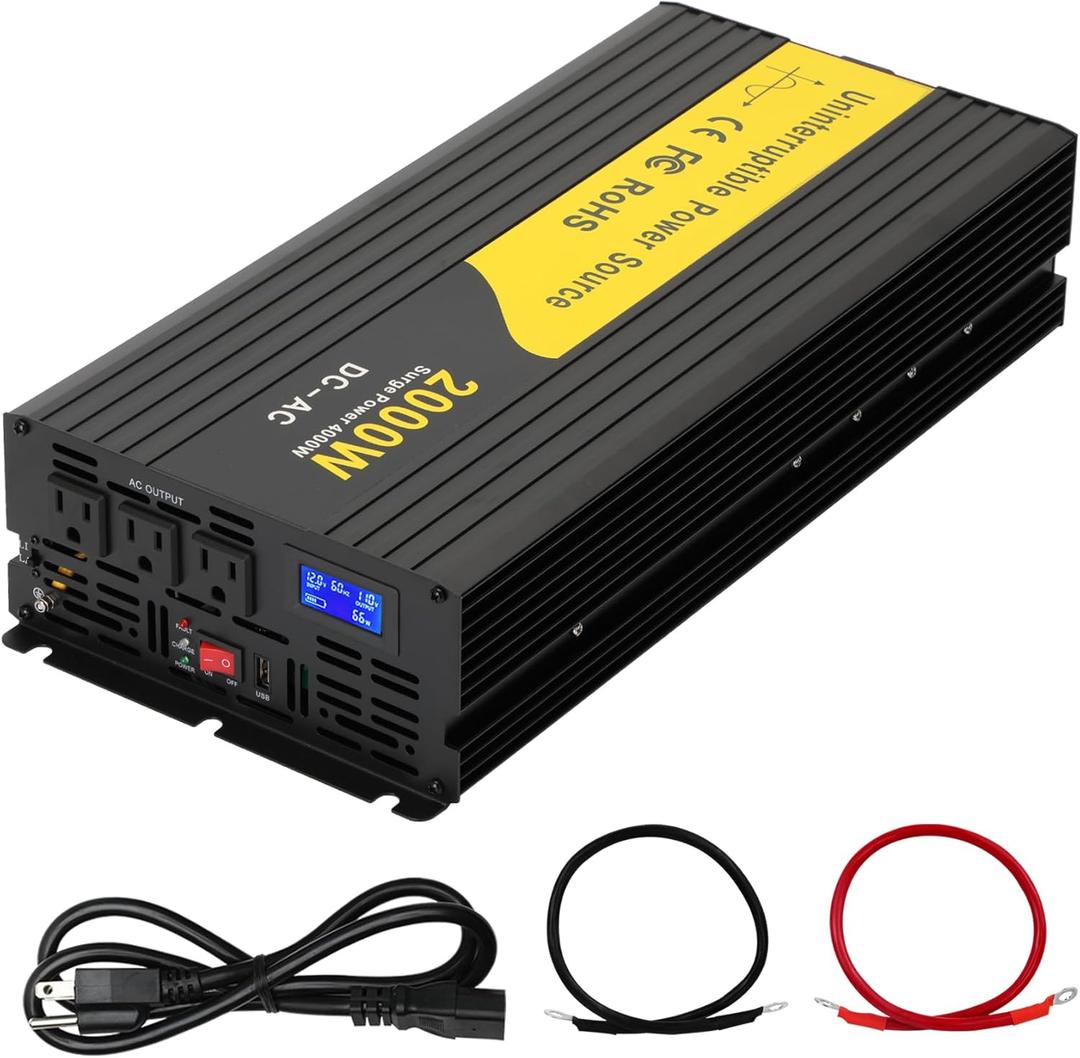 2000W Primary Sump Pump Backup System, Basment Protection Backup Inverter, Black, LCD Display, Auto Switches for Continuous Sump Pump Operation, Basement Emergency and Power Outage Backup