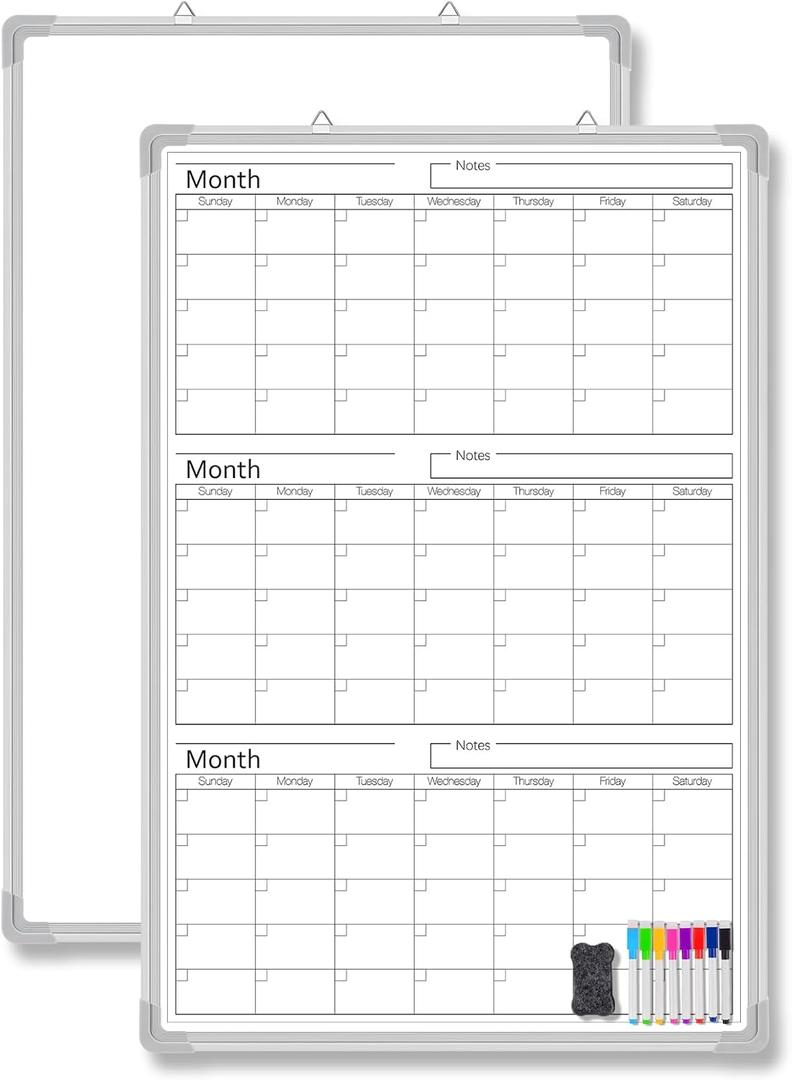 Lincia 36" x 24" Magnetic Vertical 3 Month Dry Erase Calendar for Wall Undated Horizontal Dry Erase Wall Calendar Planner Aluminum Frame Whiteboard for Home Office Projects Wall Fridge