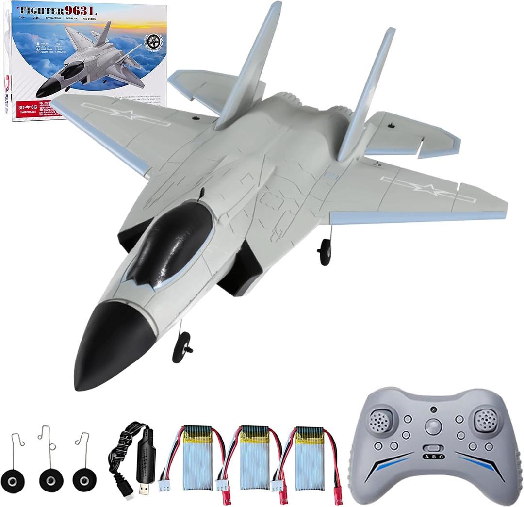 FX9631 RC Plane, 2.4GHz 4CH Brushless Remote Control Airplane 3D 6G Mode Built in Six Axis Gyroscope Aerobatics Culvert Plane, Simulated Stealth Fighter Toy Gift for Teens Adults, 3 Battery
