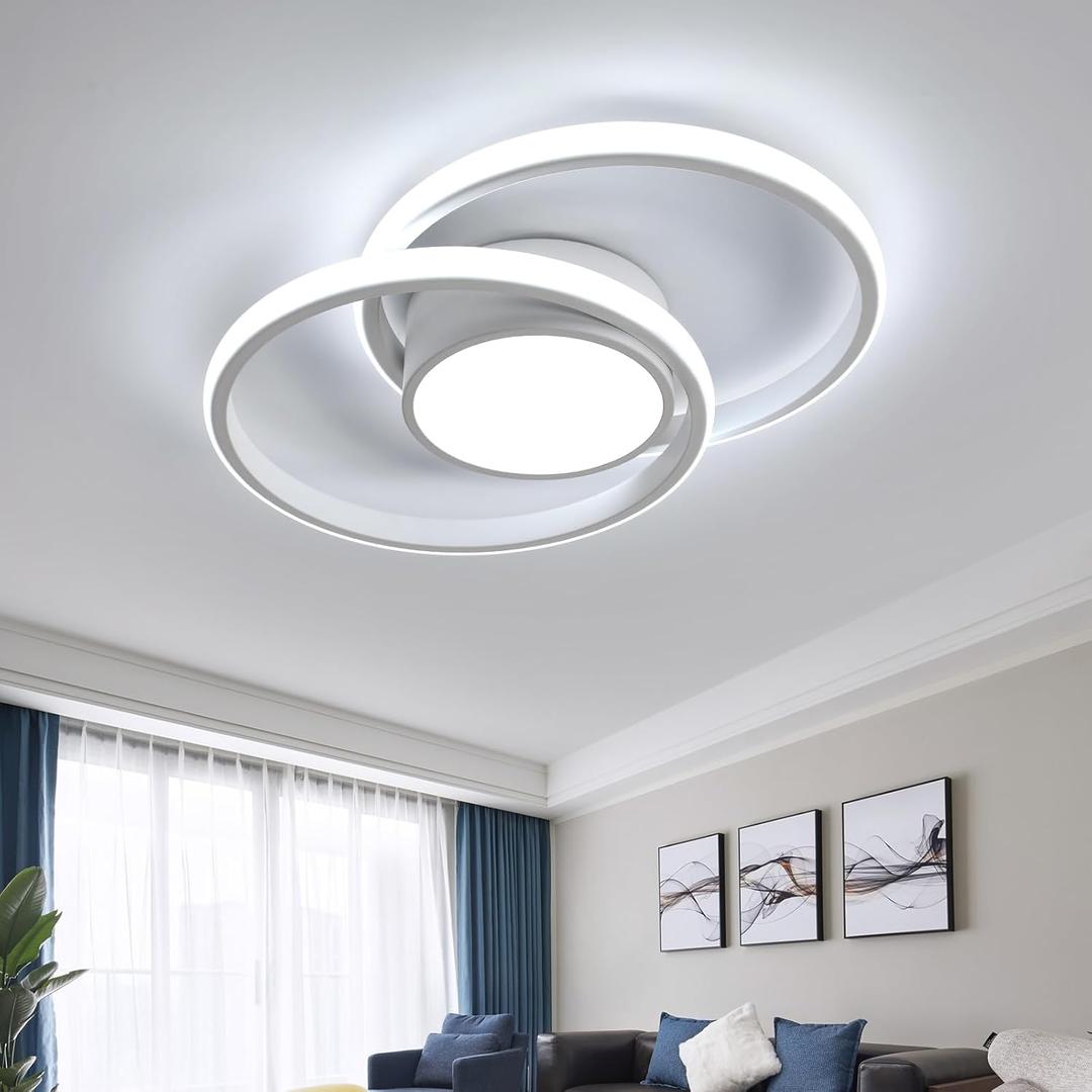15.7 Modern LED Ceiling Light Fixture, 39W Semi Flush Mount Ceiling Light, 6500K Cool White Light 2 Ring Creative LED Ceiling Light Fixtures for Bedroom, Living Room, Kitchen, Hallway