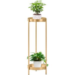 Metal Gold Tall Plant Stand Indoor or Outdoor - 30 inch 2 Tier Modern Corner Planter Shelf Rack with 2 Removable Display Shelves(10 inch) for Bedroom Living Room Balcony