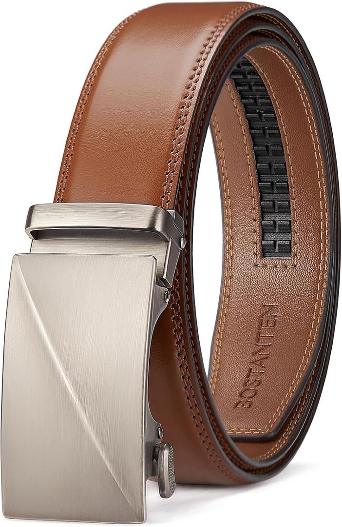 BOSTANTEN Mens Belt Leather Ratchet Belt For Men Dress and Casual with Adjustable Buckle, Trim to Fit (011- All Brown)
