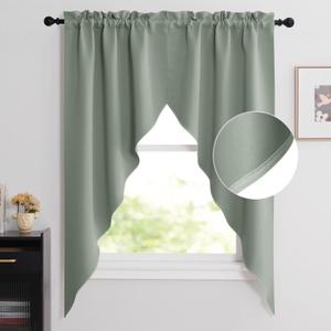 NICETOWN Kitchen Curtains - Room Darkening Thermal Insulated Thick Soft Swag Curtains, 2 Panels, 36" x 63", Greyish Green