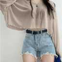 GORGLITTER Women's Mesh Long Sleeve Crop Tops Y2K Drop Shoulder Loose T Shirt Apricot Large