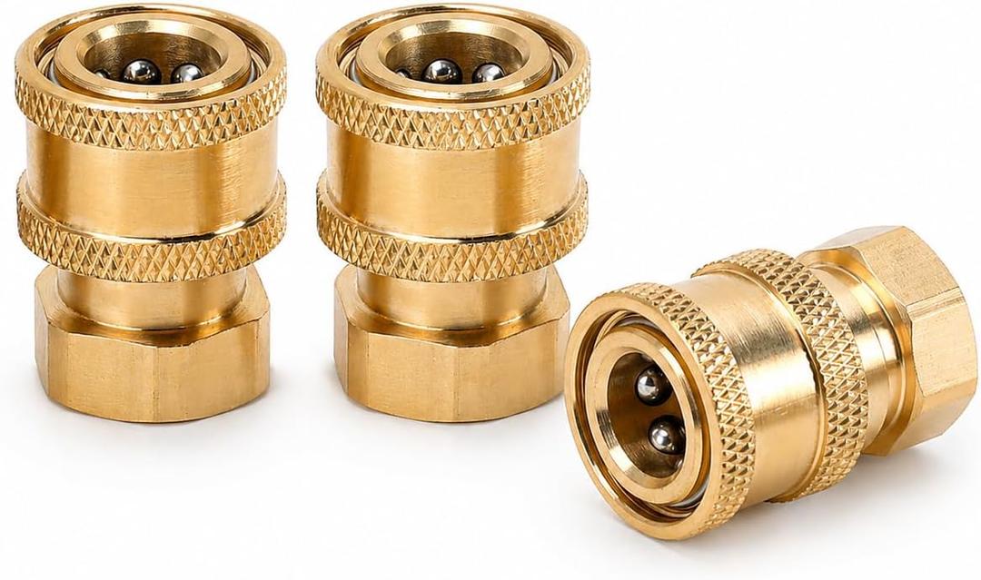 Pressure Washer Fittings 3 Pack Brass 1/4 Inch Quick Connect Coupler to Female NPT Adapter Heavy Duty Power Washer Connector Set