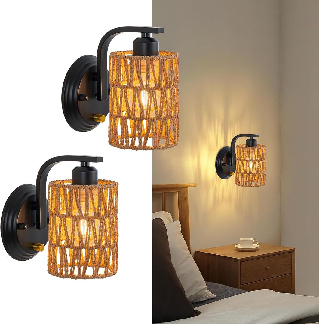Bedroom Wall Sconces Set of Two On/Off Dimmable Switch Wall Sconce Light Hardwired Wall Lights for Living Room Nursery Room Bathroom Bedside, E26
