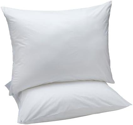 Amazon Basics Down Alternative Bed Pillows and Pillow Protector Case 2-Piece Set, Medium Density, Standard - Pack of 2, White, 26"L x 20"W