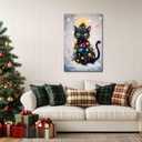 MNFGMH Black Cat Christmas Tree Canvas Painting Merry Christmas Cute Cat Poster Funny Xmas Home Decor Holiday Gift For Christmas Canvas Roll 16x24 inch (Color4-Unframed)