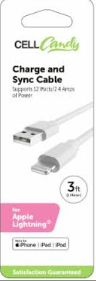Cellcandy Fast Charge 3 Ft, for apple pin Cellcandy Fast Charge 3 Ft, for apple pin