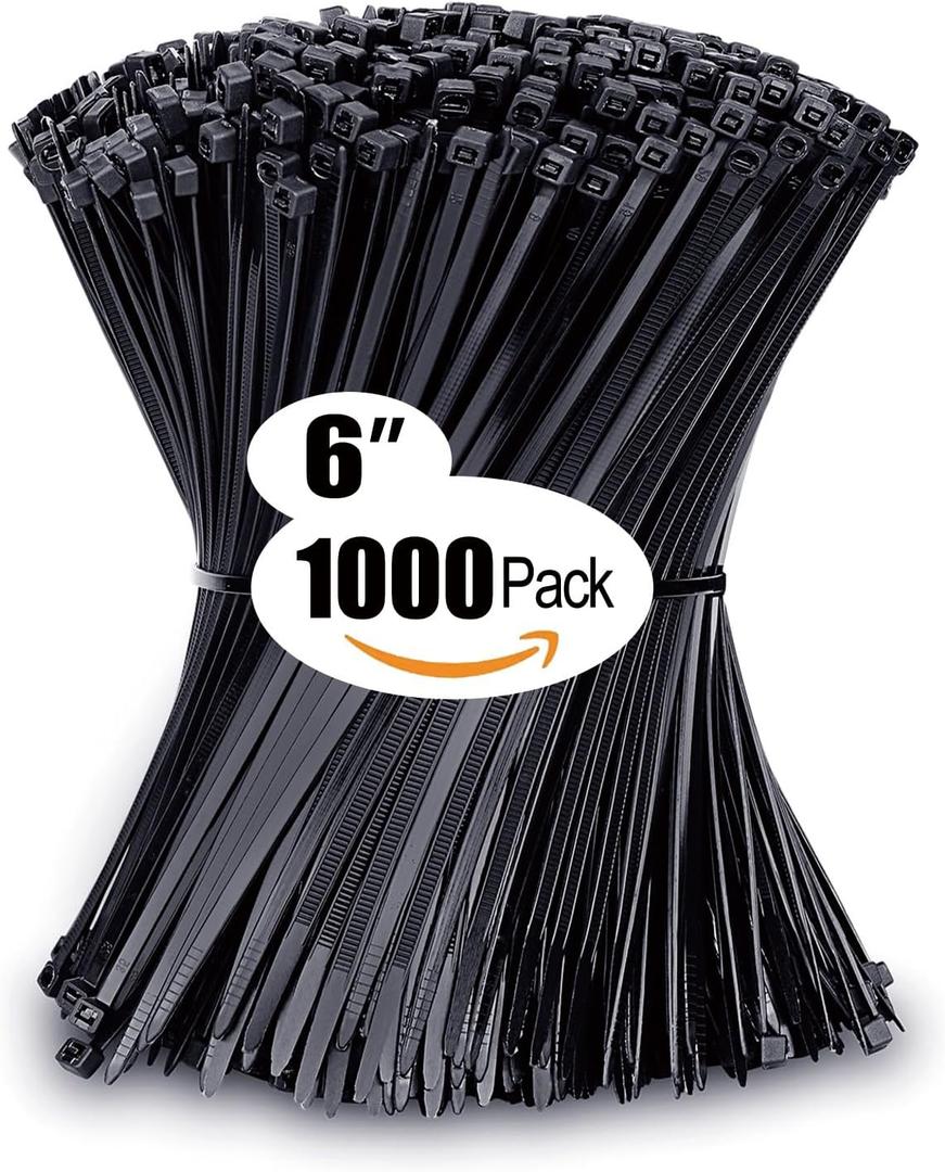 Zip Ties 6 inch with 25 lb Tensile Strength, Black Cable ties, 1000 Pack, ANOSON