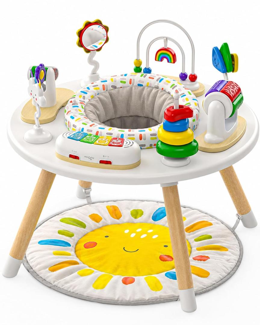 Little Acorn, 4-in-1 Baby Activity Center | Montessori-Inspired Design | 8 Interactive Toys | Tummy Time, Exersaucer & Toddler Table | Shower Gift | Essential (Sun)