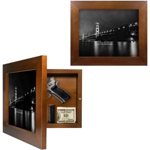 Homvle Hidden Gun Storage - Concealment Gun Safes for Pistols, Secret Decor Solid Wooden Handgun Picture Frames Box (Walnut Color) 8 x 10"