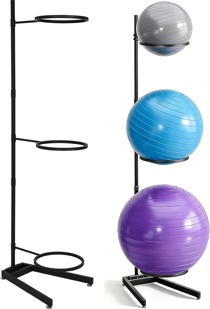 tonchean Yoga Ball Holder, 3 Tier Exercise Ball Stand Stability Ball Storage Rack Vertical Yoga Accessories Stand Tower for Home & Commercial Gym Organizer