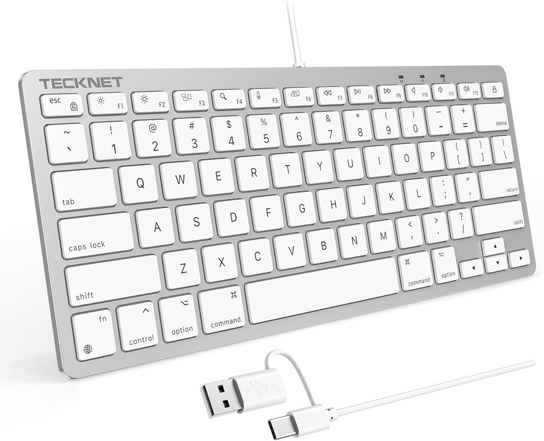 TECKNET Wired Keyboard for MacOS Devices with Dual Interface, Slim Mac Keyboard, Comfortable Ergonomic Typing Angle & Stable Connection for PC/Laptop, Compatible with MacBook, iMac, Mac mini/Pro (78 keys)