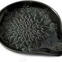 Farmhouse Ceramic Spoon Rests Holder for Kitchen Counter Stove Top (Black-A3)
