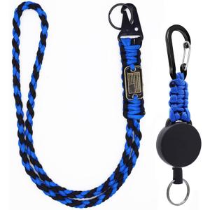 Retractable Keychain, Heavy Duty Badge Holder Reel  Braided Paracord Lanyard with USA Flag, Retractable ID Badge (Black-blue)