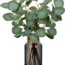 Briful Artificial Eucalyptus Stems in Black Glass Vase with Faux Water, 14" Fake Plant Eucalyptus Leaves for Home Office Farmhouse Wedding Centerpiece Décor