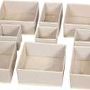 DIOMMELL 9 Pack Foldable Cloth Storage Box Closet Dresser Drawer Organizer Fabric Baskets Bins Containers Divider for Baby Clothes Underwear Bras Socks Lingerie Clothing,Beige 333