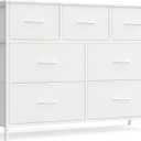 SONGMICS Dresser for Bedroom, Chest of Drawers, TV Stand, Steel, MDF, 7 Non-Woven Fabric Drawers, Storage Organizer Unit, Closet, Entryway, Cloud White and Snow White ULGS323W01S