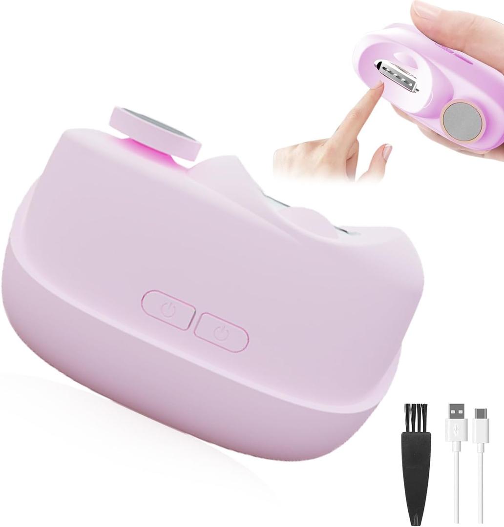 Electric Nail Clippers for Seniors,Smart Nail Clippers 2025 New 3 in 1 Electric Toenail Clipper with Polishing and LED Light,Smart Toenail Clipper 2 Adjustable Speeds for Adults,Baby (Pink)