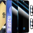 2+2 Pack Privacy Screen Protector Compatible with Galaxy S25 FE 5G - 2 Tempered Film + 2 Camera Lens Glass - High Clarity - Bubble Free - Anti-Spy Protection - Anti-Shatter