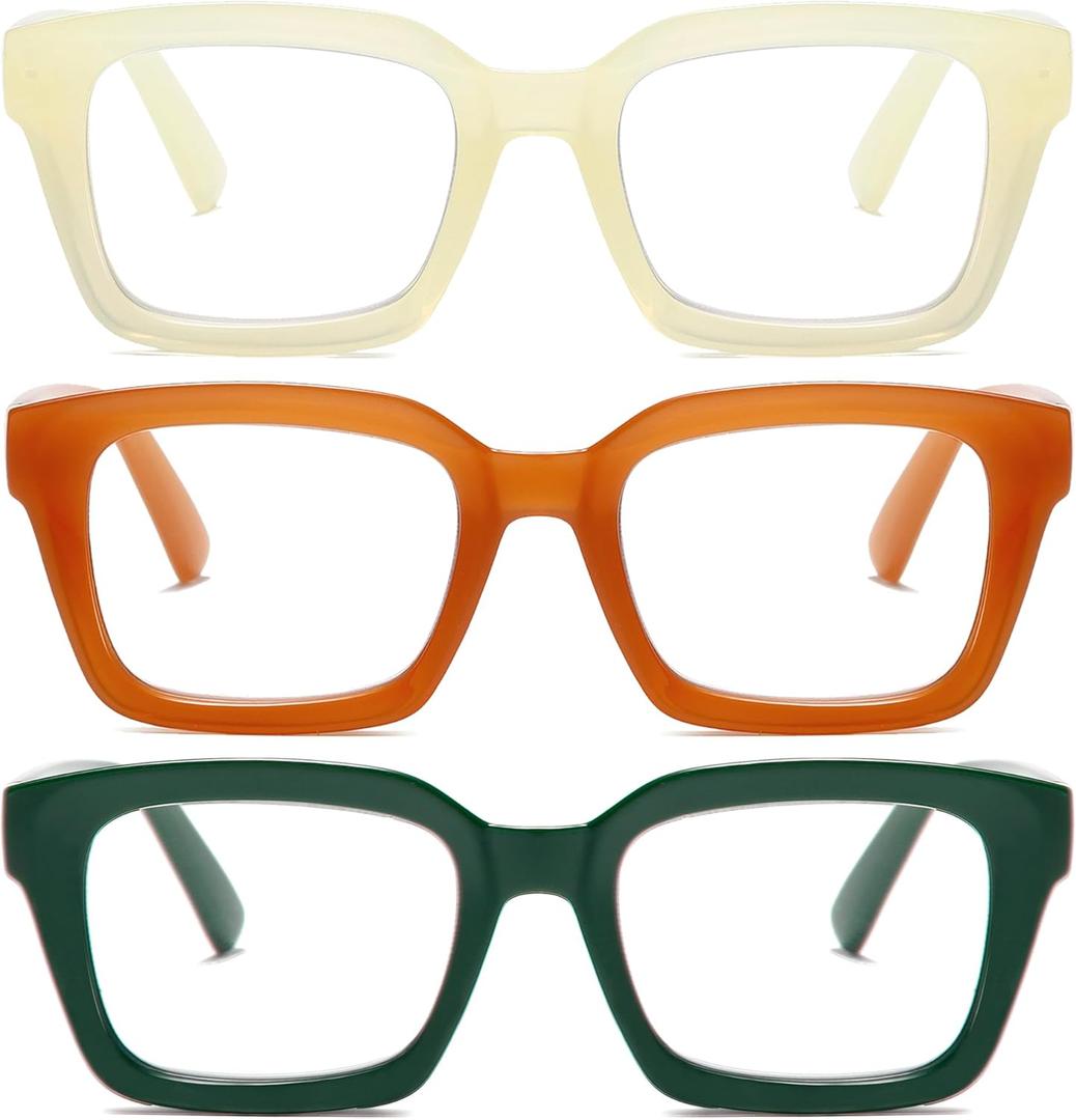Readers for Women Fashion Style Square Reading Glasses with Spring Hinge Blue Light Blocking for Men Ladies