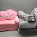 Kids Sofa Bed with Removable Washable Cover & Magic-Tape Backrest Foldable Toddler Chair, Cozy Crystal Velvet Furniture for Playtime, Naps & Travel (2 Pack Bear and Princess)